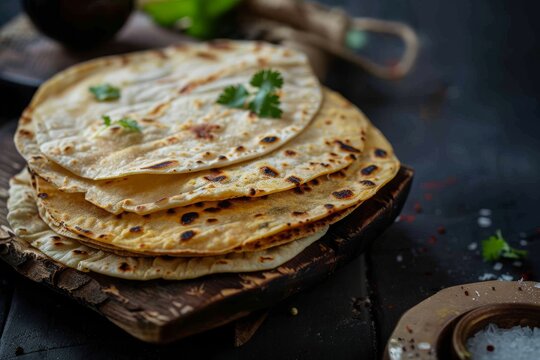  Indian Traditional Cuisine Chapati Also Know as Roti, Fulka, Paratha, Indian Bread, Flatbread, Whole Wheat Flat Bread, Chapathi, Wheaten Flat Bread, Chapatti, Chappathi or Kulcha