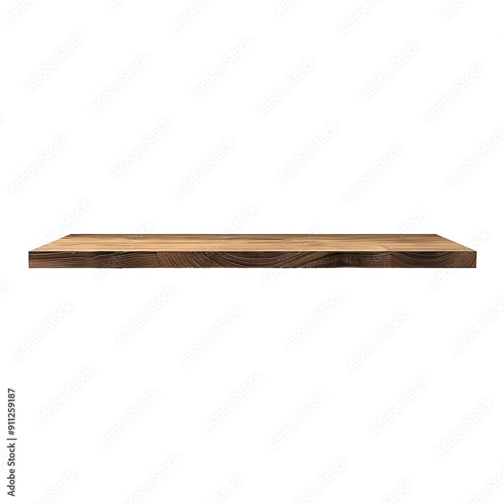 Poster High-quality image of a single wooden shelf with detailed texture, isolated on a checkered background