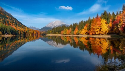 Naklejka premium Serene Mountain Lake Reflecting Autumn Colors