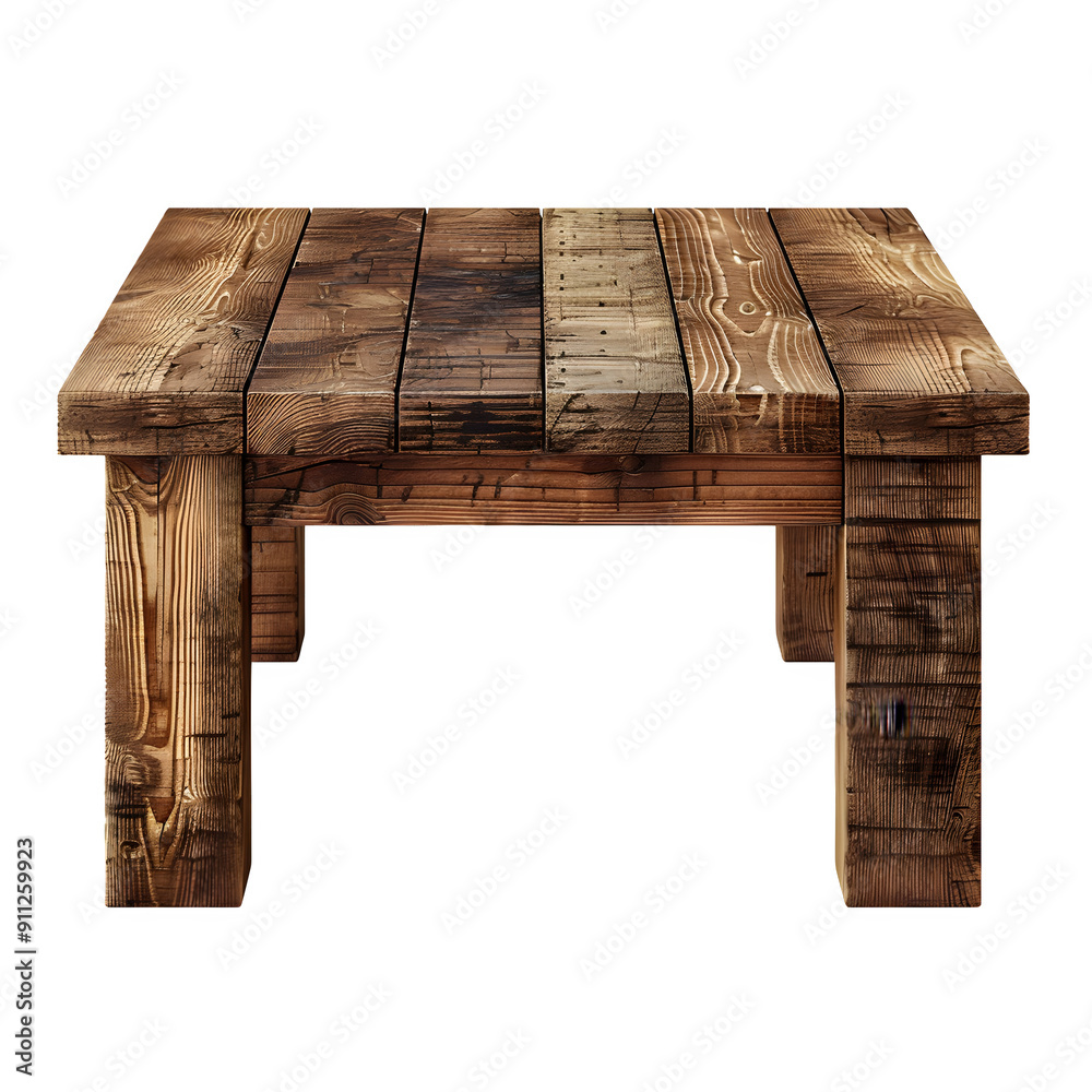 Poster High-quality image of a rustic wooden table with detailed texture, isolated on a transparent backdrop