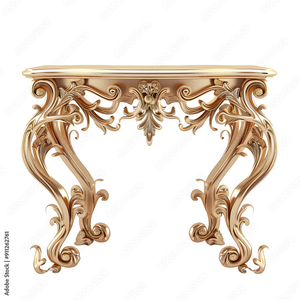 Aufkleber Elegant 3d-rendered golden table with baroque design elements, isolated with transparency