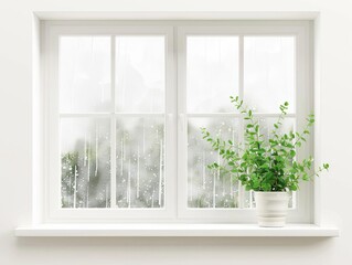 Fototapeta premium Hailstorm through window, indoor perspective, realistic rendering, clear view, isolated on white background