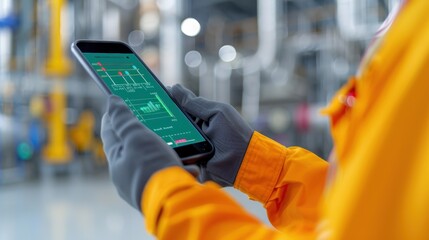 A safety officer in a chemical plant, checking for leaks with a handheld detector