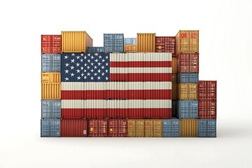 Obraz premium 3D Illustration of Cargo Container with USA Flag isolated on white background. Delivery, transportation,