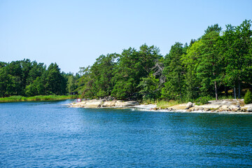 Scenic view of archipelago against clear blue sky