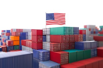 Fototapeta premium 3D Illustration of Cargo Container with USA Flag isolated on white background. Delivery, transportation,