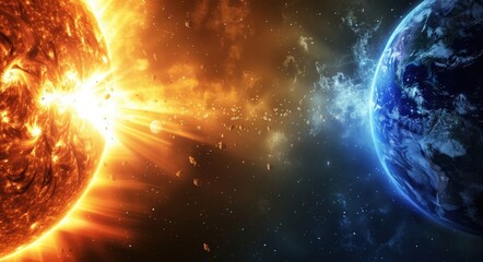 Obraz premium A Sun's Fiery Eruption and Its Impact on Earth
