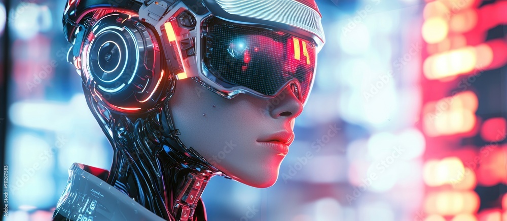 Poster 3d rendering of ai powered robotics and cyborg development for future living illustrative data minin