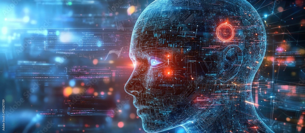 Poster ai technology and command prompt for generating innovative solutions a futuristic transformation