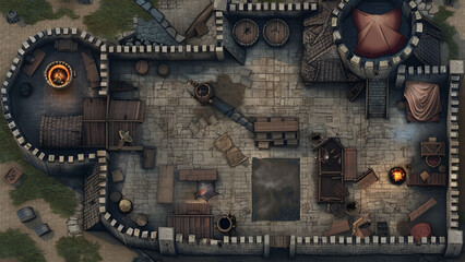 Fantasy Castle Battle Map for D&D, Tabletop RPGs, Adventure Game, Top-Down View