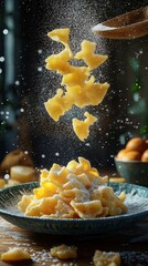 Pasta Falling from Spoon in Whimsical Kitchen Scene