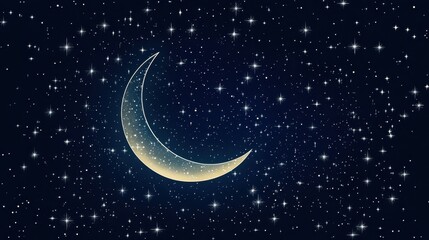 Naklejka premium Serene Crescent Moon Adorned by Glistening Stars in Night Sky