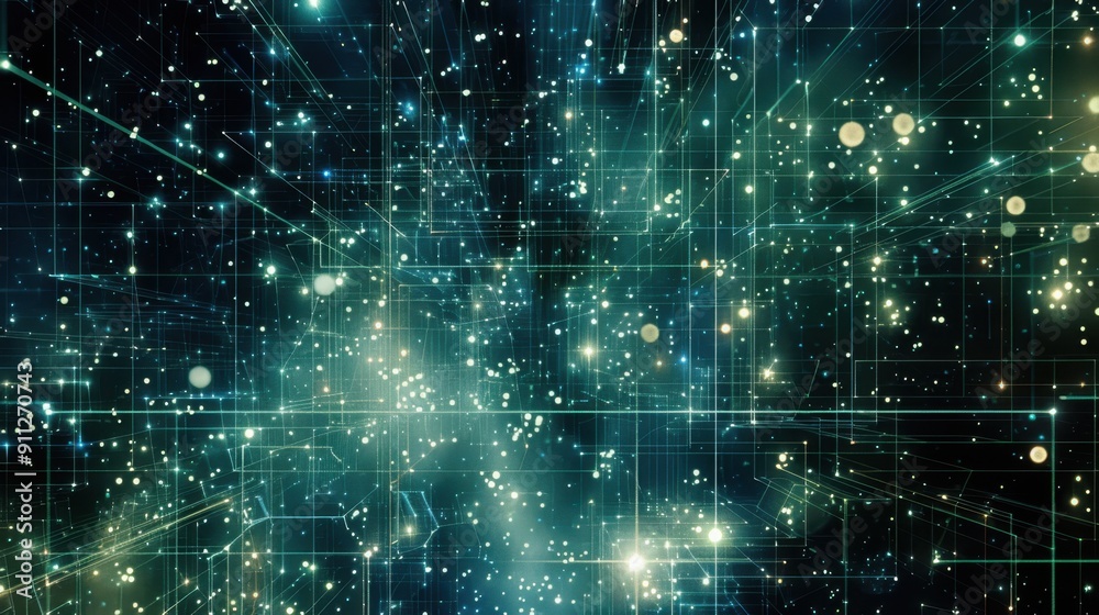 Wall mural futuristic abstract technology network background with glowing lines and dots