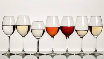 Diverse Collection of Wine Glasses Displaying Various Types of Wine in a Studio Setting