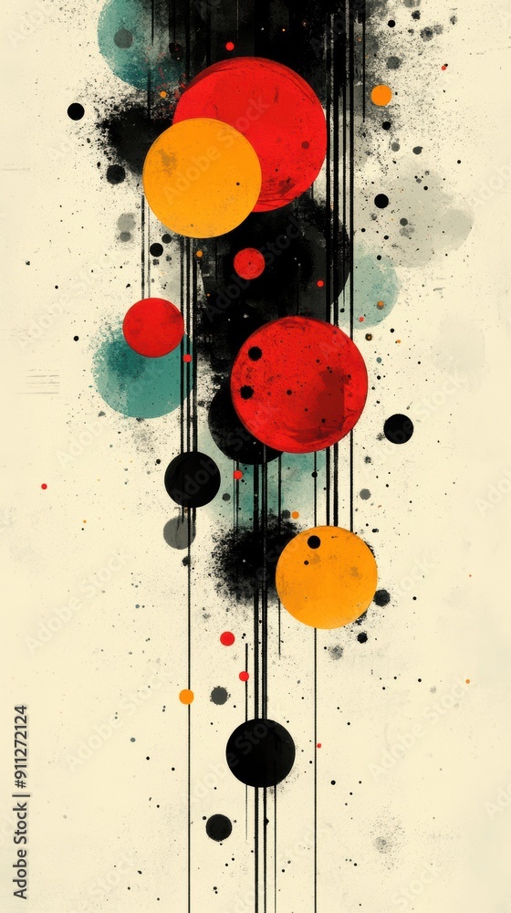 Poster Abstract Colorful Circles with Fluid Lines