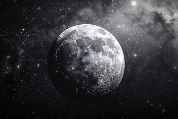  Enchanting realistic grey moon in deep outer space with countless stars