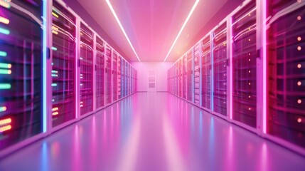Fototapeta premium Datacenter maintenance, vibrant LED lights, advanced network infrastructure, sleek futuristic design
