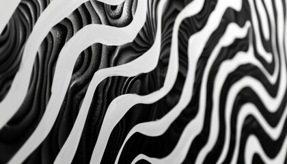 Abstract Black and White Patterns With Flowing Waves Creating Unique Texture and Depth in Art Piece