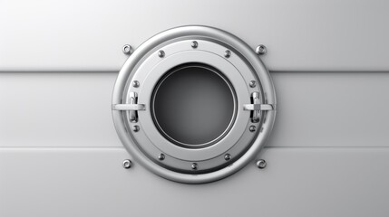 Fototapeta premium A detailed 3D rendering of an opened ship porthole, showcasing realistic textures and a vibrant environment. Ideal for marine themes.