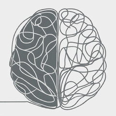 Fototapeta premium Hand drawn line art depicting half Brain Injury. Traumatic Brain Injury or mental health concept Awareness .
