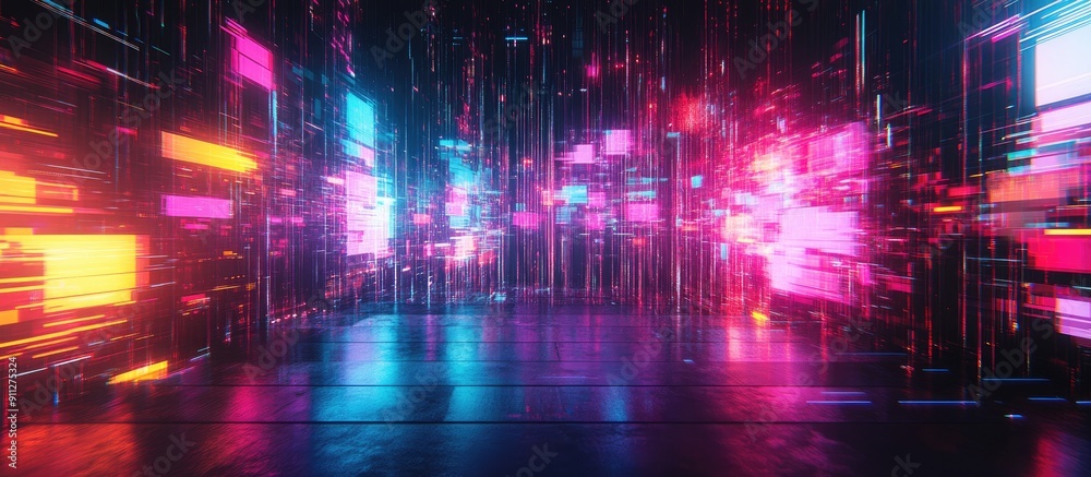 Poster 3d rendering of no signal display with technological glitches and screen interference effects