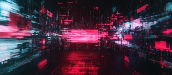 3D Rendering of No Signal Message Featuring Technological Glitches and Screen Interference Effects