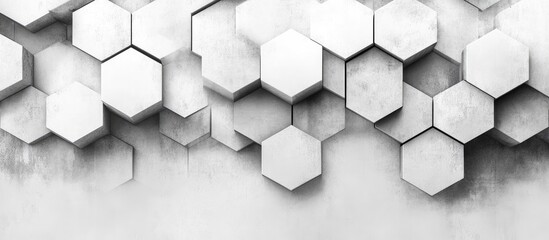Abstract geometric tile pattern featuring cubes and hexagons creating a textured mosaic backdrop Monochrome design with white and gray tones ideal for technology themed wallpapers