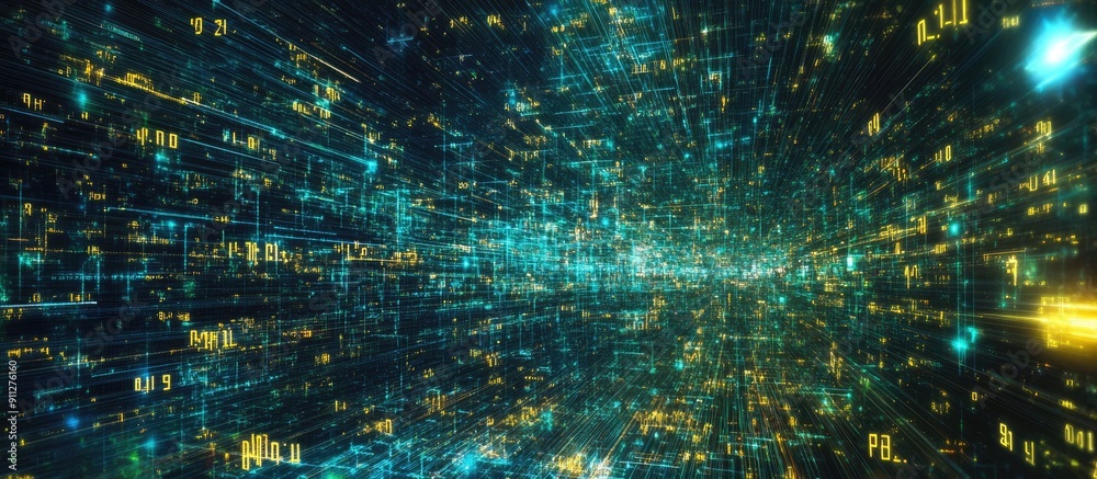 Poster chaotic numbers matrix abstract background representing technological cyberspace and data encoding f