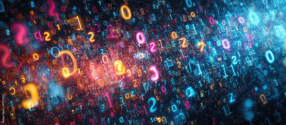 Poster chaotic numbers matrix abstract background representing technological cyberspace and data encoding f