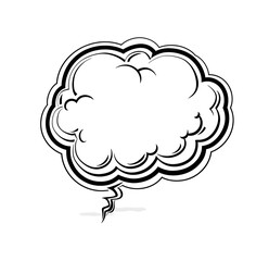 A simple black line drawing of an thought bubble, white background, vector illustration style, flat design, simple lines and shapes, bold outline, cartoon character, smooth edges.
