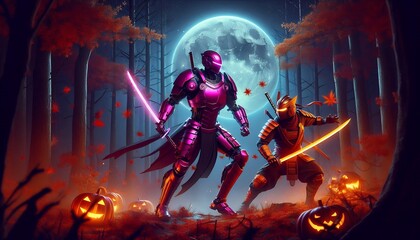 Knight and Ninja engage in fighting.