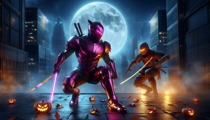 Knight and Ninja engage in fighting.