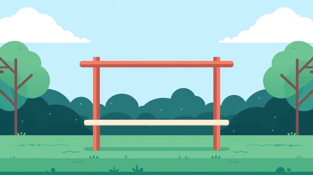 A simple seesaw in an open park, minimalistic approach, flat colors, 2D vector, plain and uncluttered
