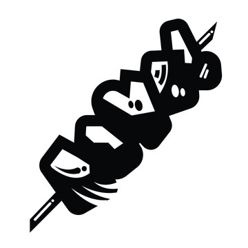 recommend clip art: Meat skewer food icon illustration isolated on square white background. Simple flat black and white outlined cartoon art styled drawing.