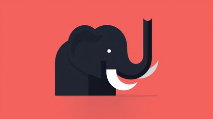 A minimalist 2D vector illustration of an elephant with a raised trunk, clean lines, basic shapes, plain colors, and an uncomplicated design