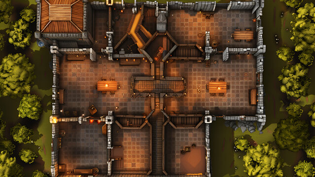 Castle Battle Map for RPGs, Dungeons & Dragons, Tabletop Role-Playing Games, Adventure Game Background, Top-Down View