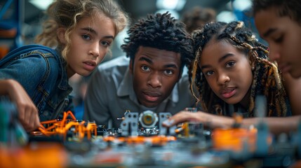 Diverse Group of High School Students in STEM Activity