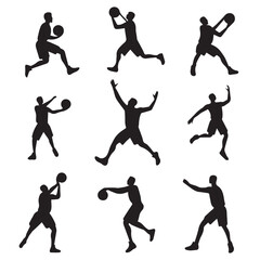 Vector set of a man playing Basketball