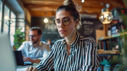 The focused woman in office