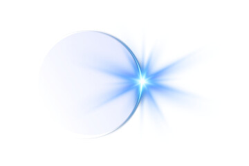 The edge of a solar eclipse. Blue bright star and shimmering glare, transparent sunlight special lens flare light effect. Solar flare. Sun flash. Png.