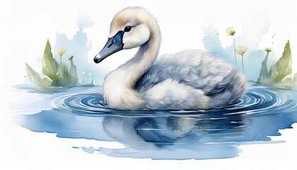 Łabędź niemy akwarela tapeta, generative ai 