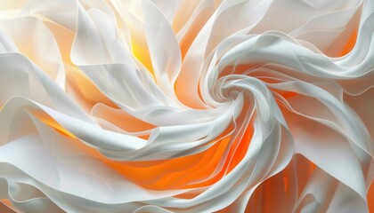 Elegant White Fabric Swirling Gracefully Against a Soft Orange Background in Bright Natural Light
