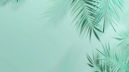 Abstract Tropical Mint-Colored Background Featuring Soft Palm Tree Shadows, Ideal for Mockups and Product Presentations