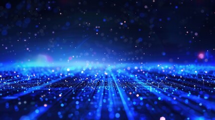 A mesmerizing blue digital landscape filled with sparkling lights and particles, creating a vibrant and futuristic atmosphere.