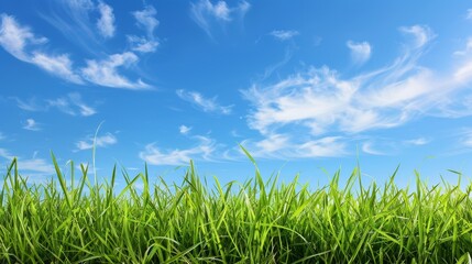 Obraz premium Peaceful Blue Sky with Lush Green Grass Creating a Serene and Inviting Natural Background for Outdoor Activities