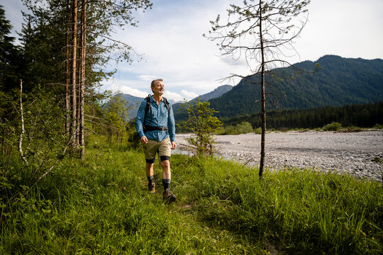 Senior male hiking in the mountains of Germany