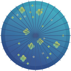 Traditional blue japanese parasol with floral pattern showing its structure © nsit0108