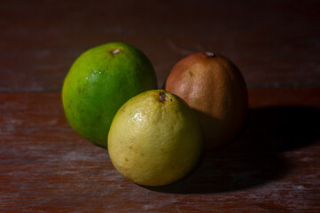 Closeup shot of three lemons