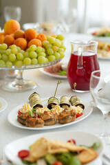 Wedding banquet in restaurant, covered round table for guests