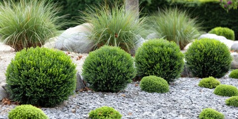 Evergreen shrubs in landscape design. Generation of Ai